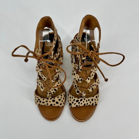 Dolce Vita Lyndon Sandal Size 9 Lace Up Heel Leopard Calf Hair Leather Gladiator - Picture 3 of 11
